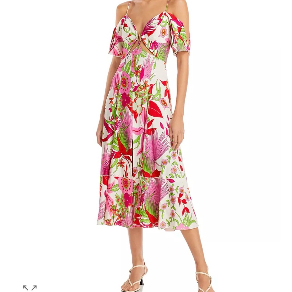 Cult Gaia Pink and Green Floral Midi Dress